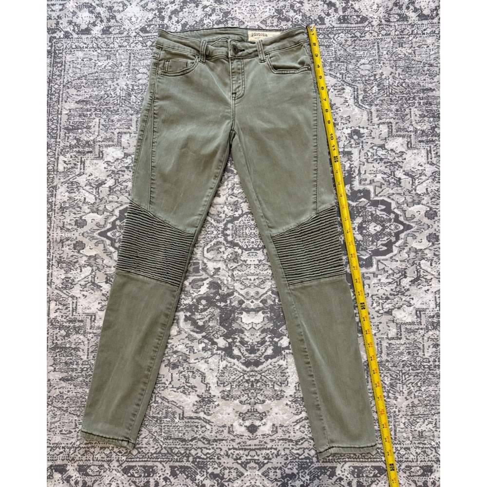 Pistola Womens 25 Olive Green Moto Biker Ribbed Knee Skinny Pants Jeans Stretch